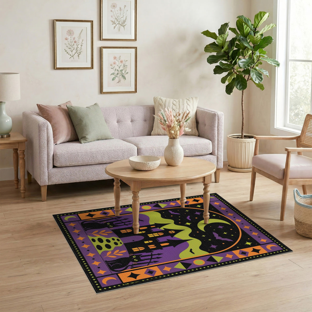 Spooky Halloween Castle Black Cats Area Rug