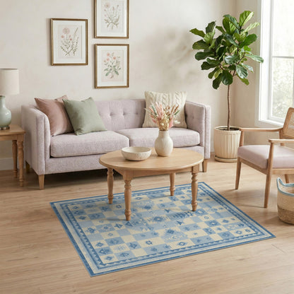 Blue Heritage Tribal Washable Area Rug