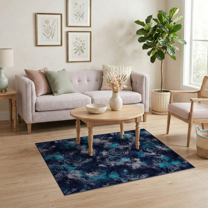 Blue Teal Vortex Swirl Area Rug