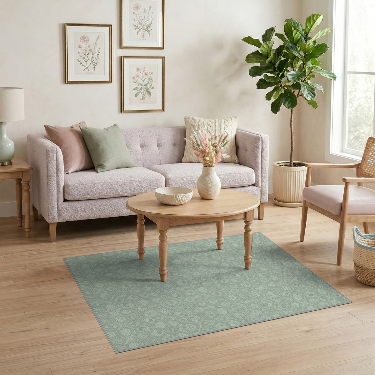 Sage Green Geometric Hexagon Area Rug