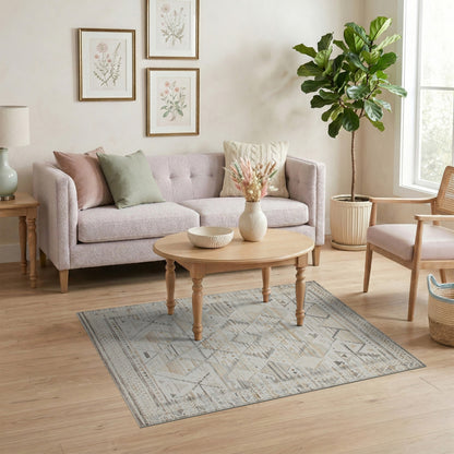 Beige Geometric Tribal Beige and Neutral Area Rug