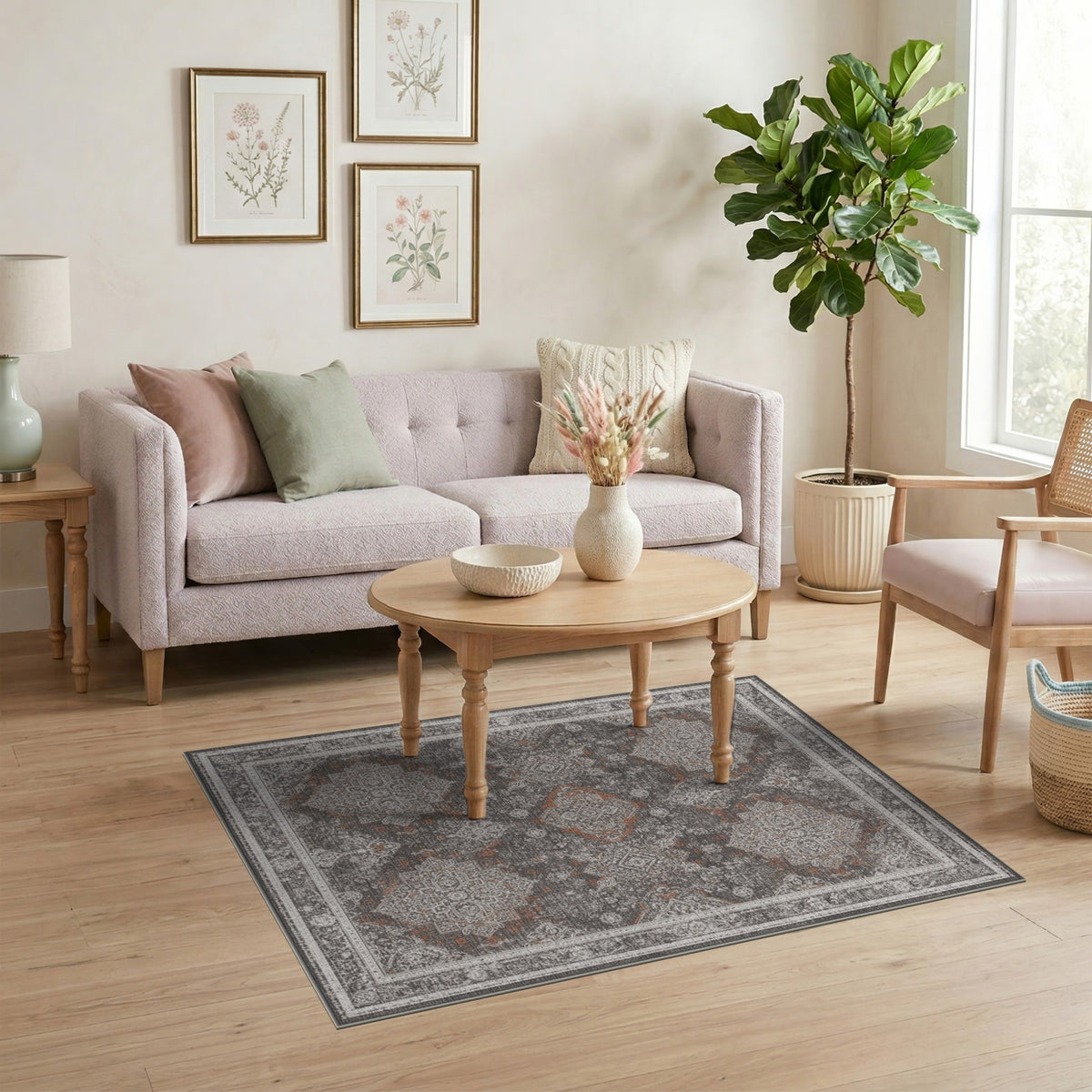 Grey Distressed Vintage Medallion Distressed Vintage Area Rug