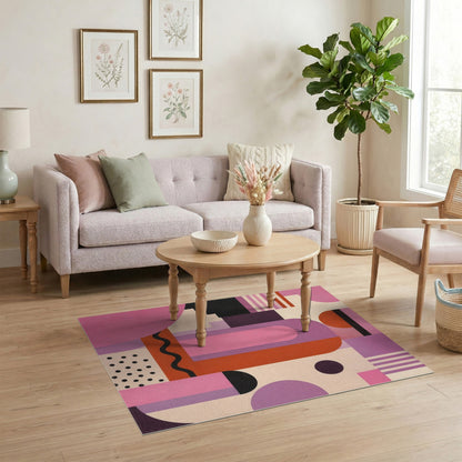 Vibrant Geometric Arch Area Rug in Pink Purple