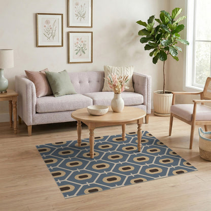Geometric Modern Blue Geometric Oval Area Rug