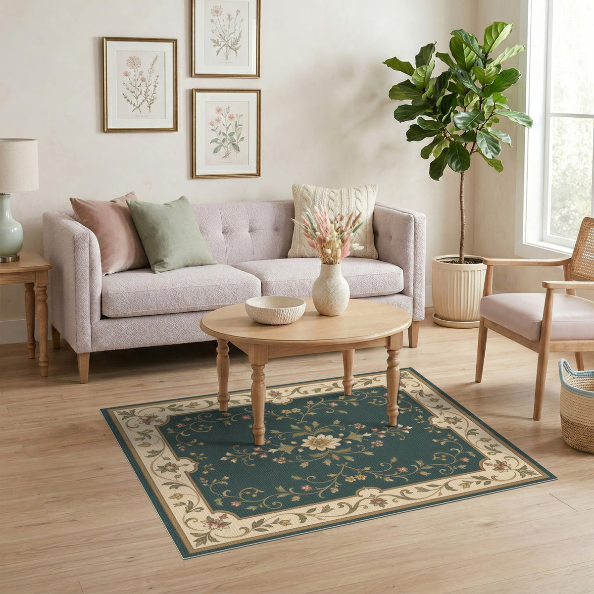 Teal Floral Vintage Area Rug