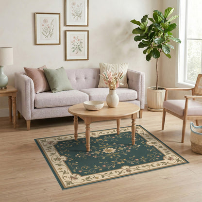 Teal Floral Vintage Area Rug