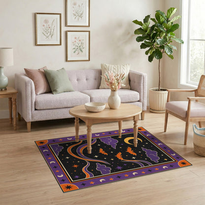 Purple Bats Crescent Moon Kids Area Rug