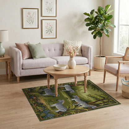 Green Zebra Forest Area Rug