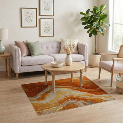Orange Gold Marble Abstract Area Rug