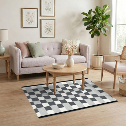 Black White Gradient Checkered Geometric Area Rug
