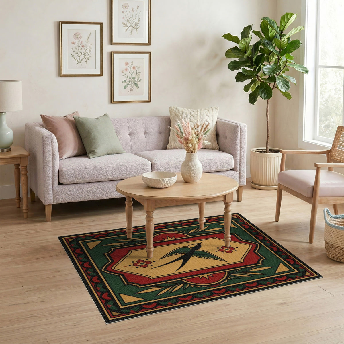 Flying Swallow Bird Area Rug