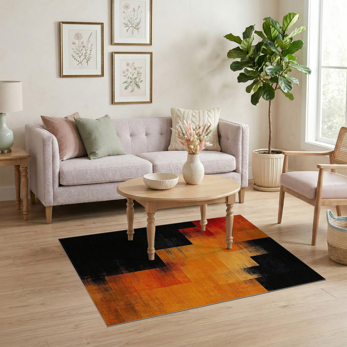Bold Orange Geometric Step Area Rug