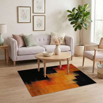 Bold Orange Geometric Step Area Rug