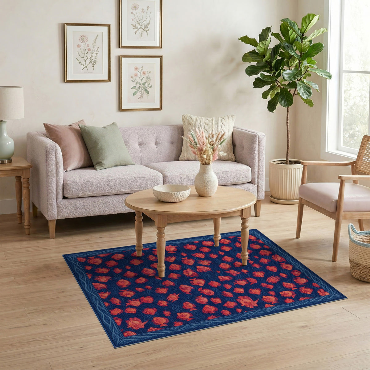 Blue and Teal Coastal Beach Blue Coastal Fish Area Rug