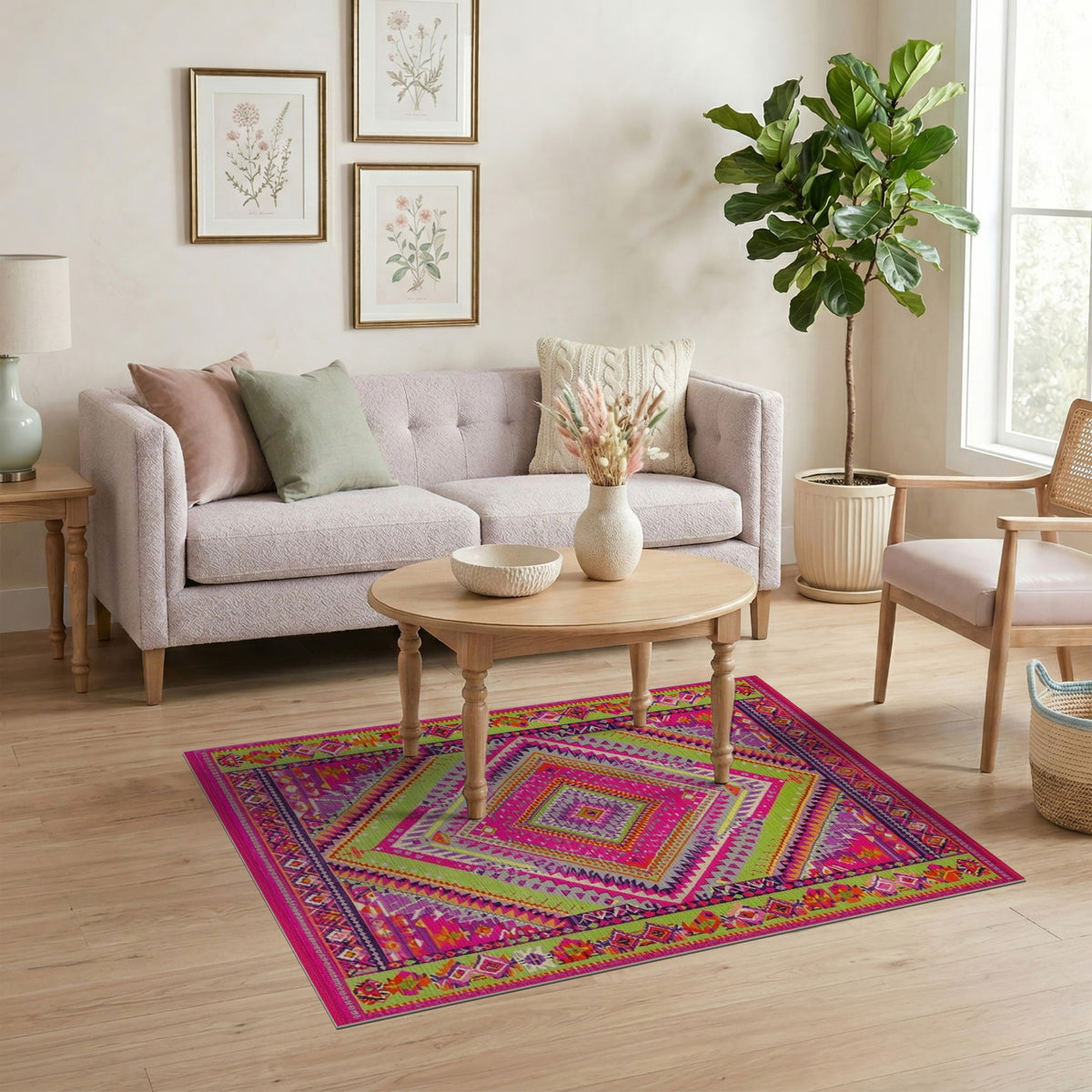 Vibrant Multi-Color Tribal Diamond Area Rug