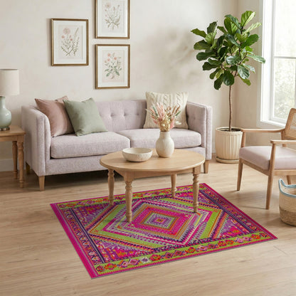 Vibrant Multi-Color Tribal Diamond Area Rug