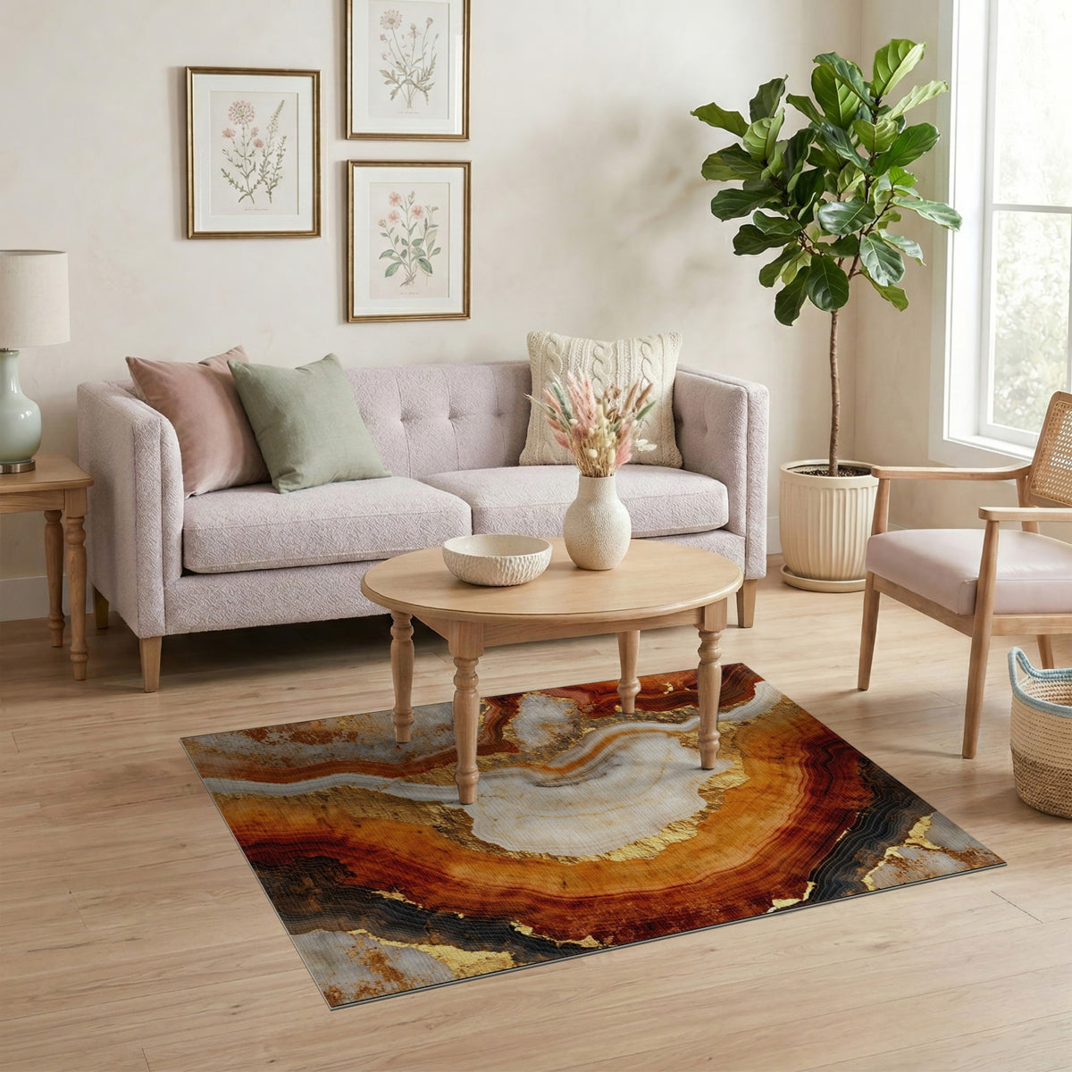 Brown and Gold Layered Marble Area Rug