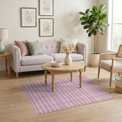 Geometric Modern Gingham Pink Gingham Checkered Washable Area Rug