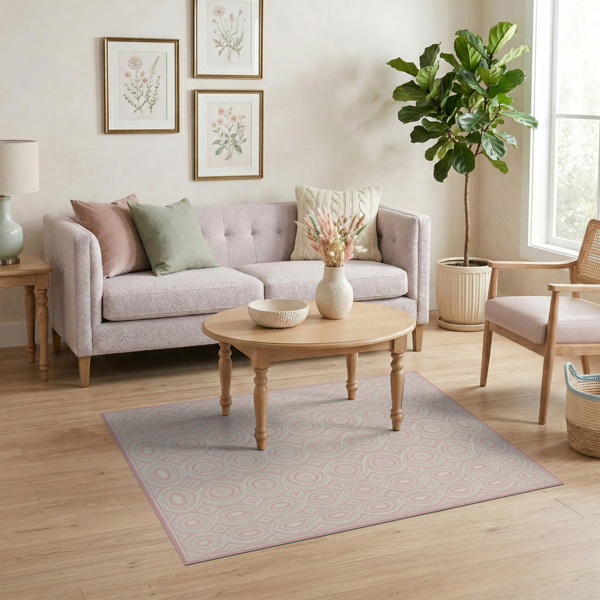 Pink Concentric Oval Area Rug
