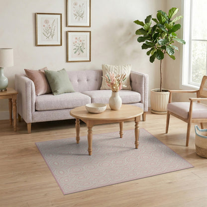 Pink Concentric Oval Area Rug