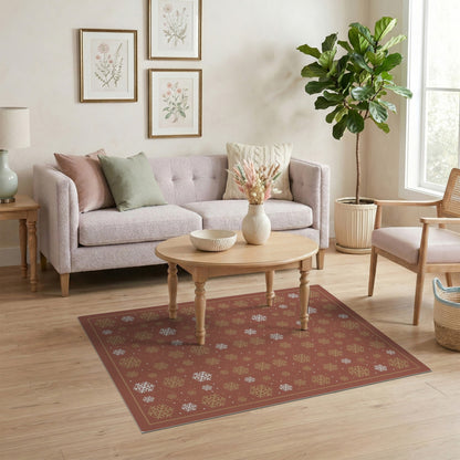 Red Snowflake Geometric Area Rug