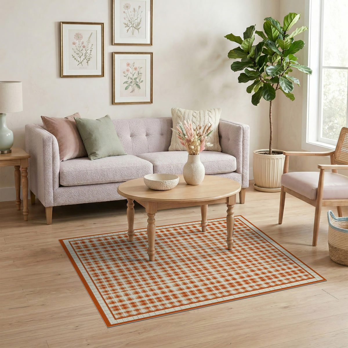 Orange Checkered Geometric Modern Area Rug