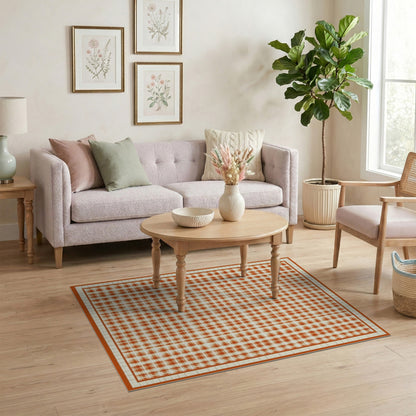 Orange Checkered Geometric Modern Area Rug