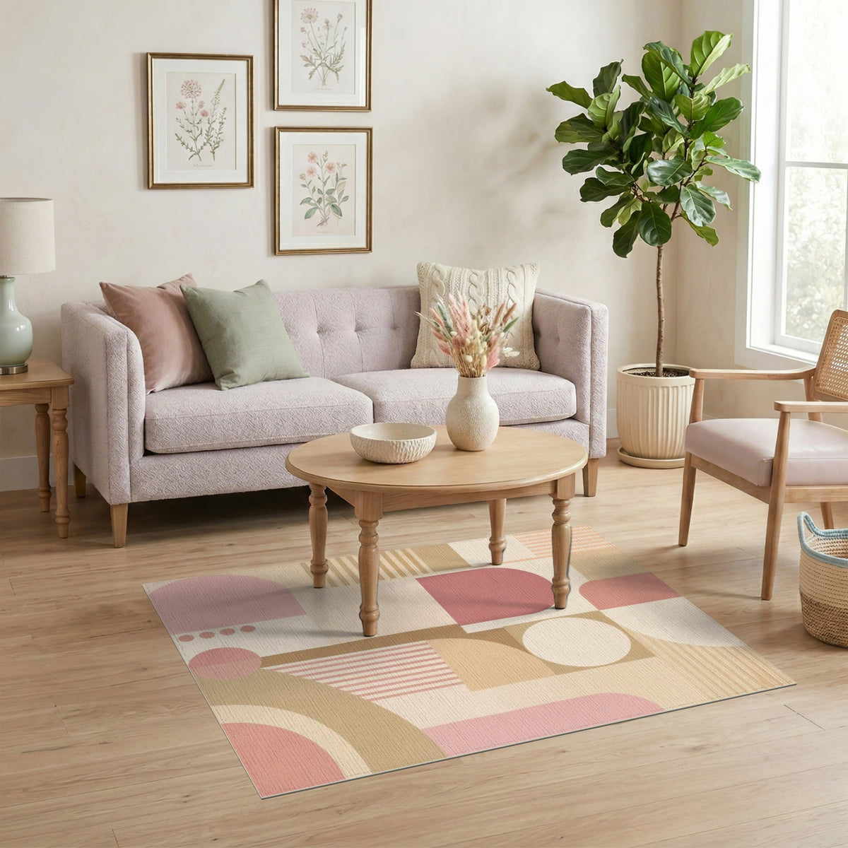 Geometric Modern Blush Pink Geometric Area Rug