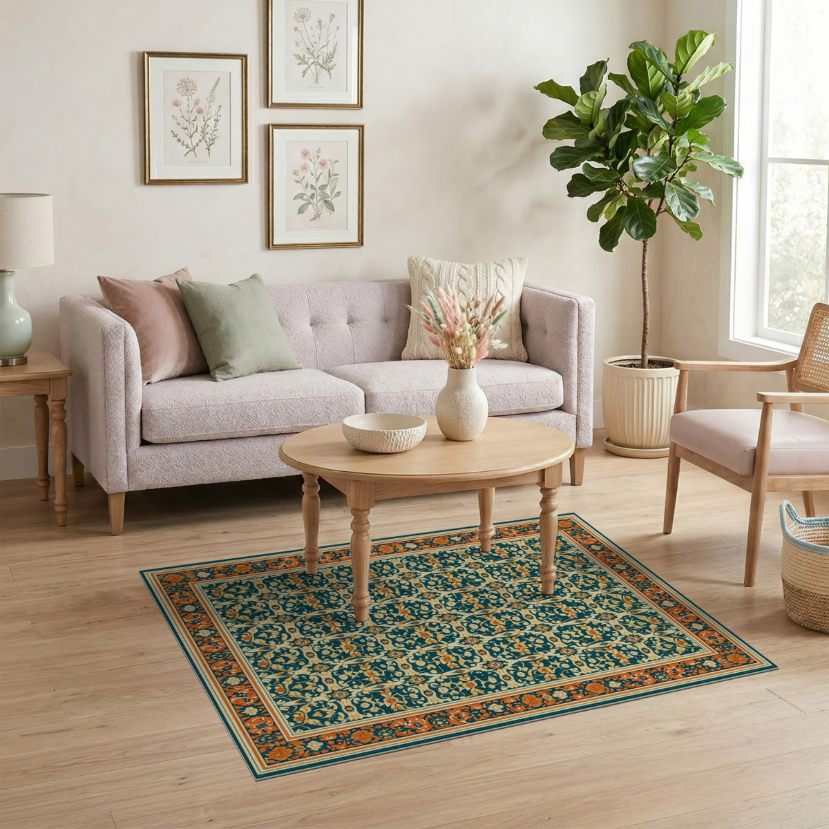 Blue Teal Floral Vintage No. 47 Area Rug