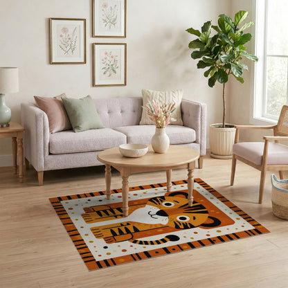 Orange Tiger Cub Kids Cartoon Area Rug