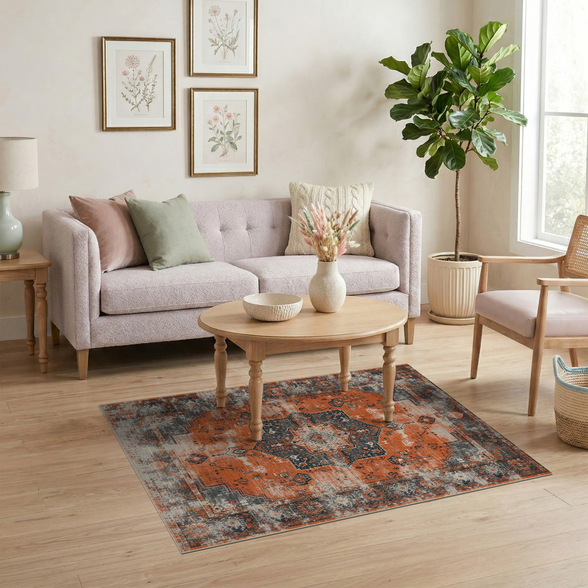 Orange Distressed Vintage Medallion Orange Area Rug
