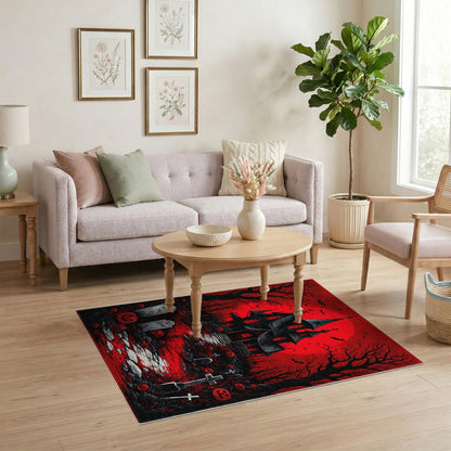 Red Haunted Mansion Halloween Area Rug