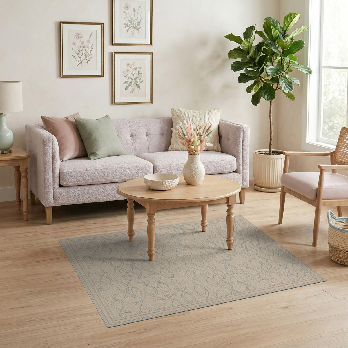 Beige Coastal Fish Area Rug