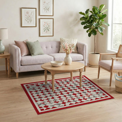 Red Grey Geometric Diamond Area Rug