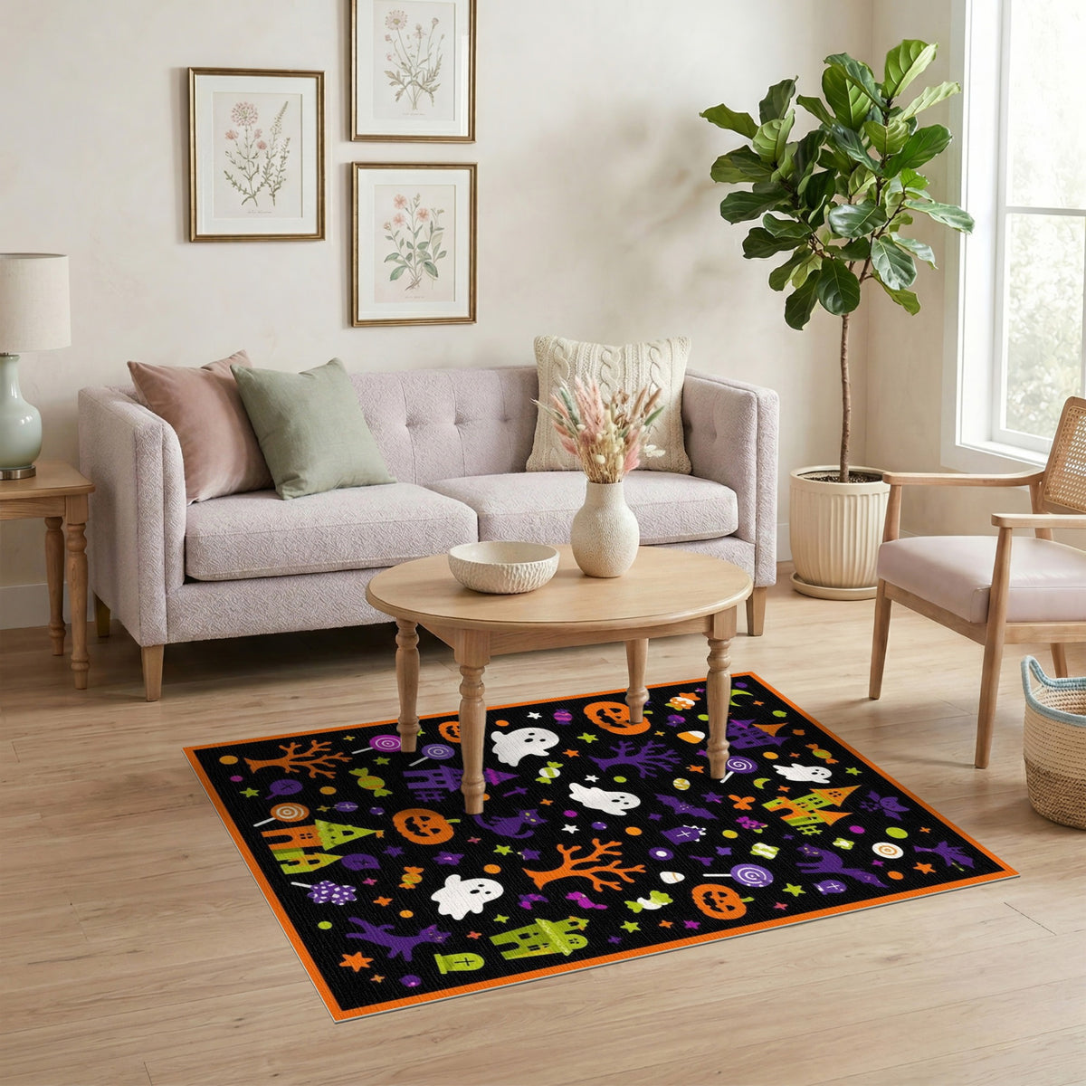 Halloween Multi-color and Patterns Spooky Halloween Kids Cartoon Area Rug