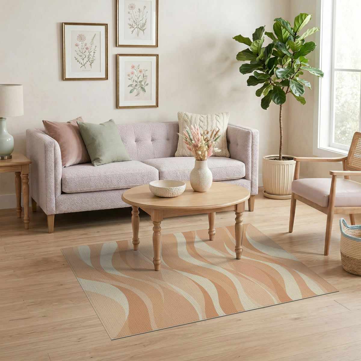 Beige Wavy Abstract Area Rug