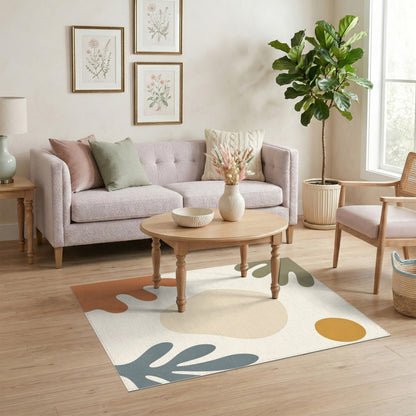 Abstract Beige Organic Shapes Abstract Area Rug