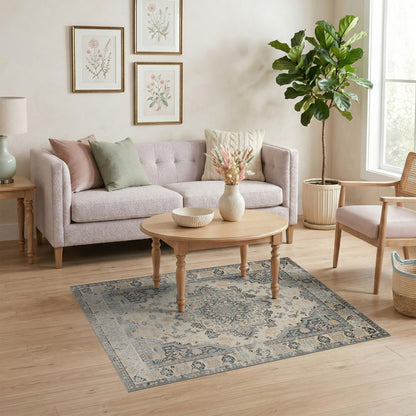 Beige and Neutral Vintage Beige Persian Medallion Area Rug