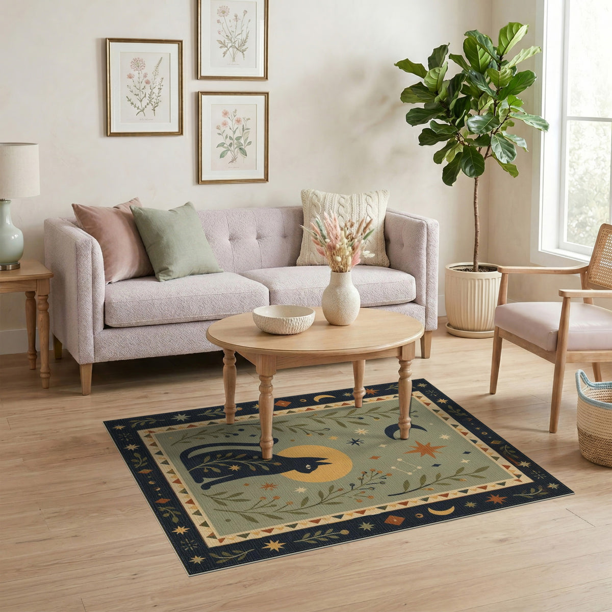 Boho Celestial Cat Area Rug