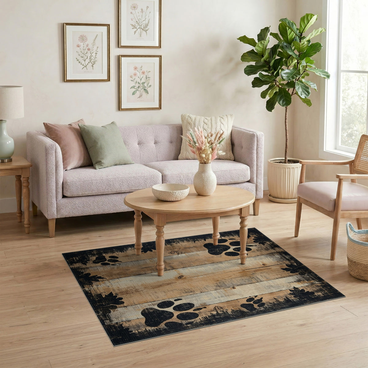 Distressed Paw Print Area Rug