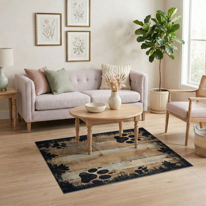 Distressed Paw Print Area Rug