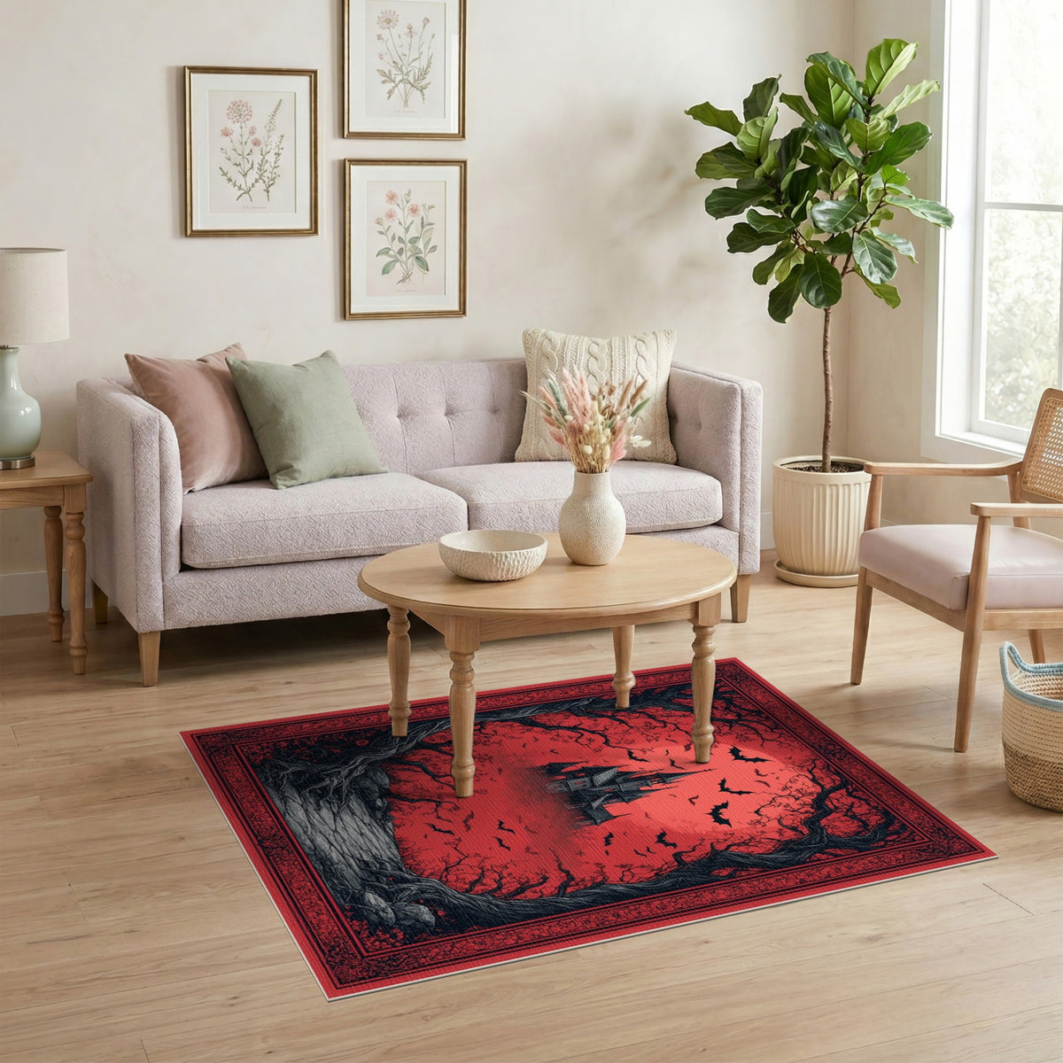Gothic Haunted Castle Red Area Rug
