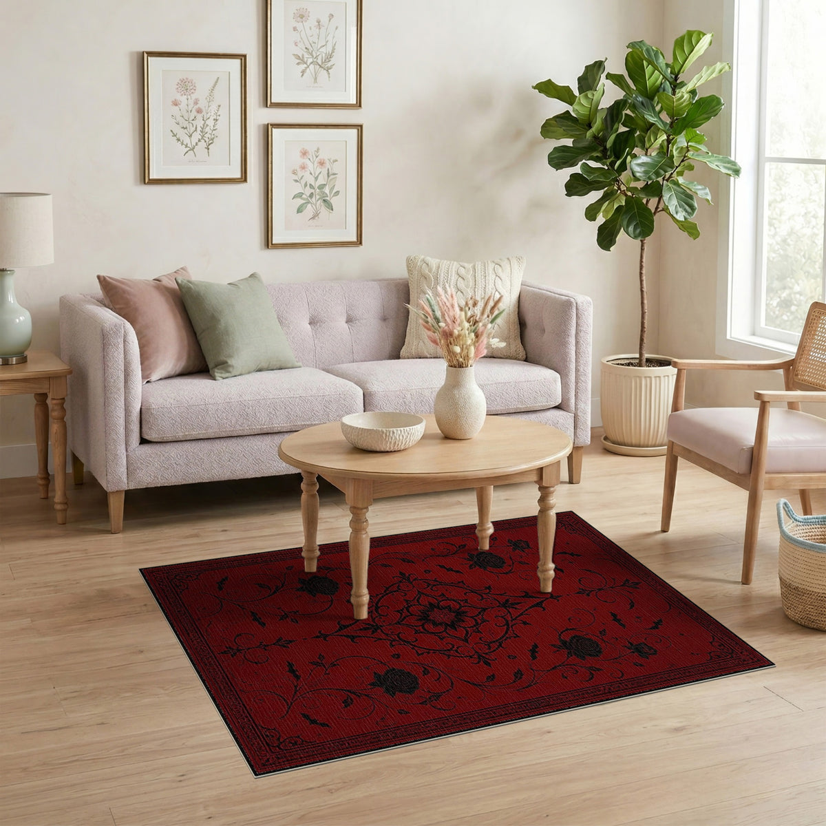 Gothic Red Rose Bat Area Rug