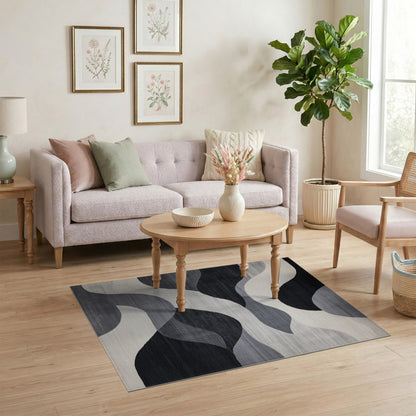 Wave Black White Abstract Wave Area Rug