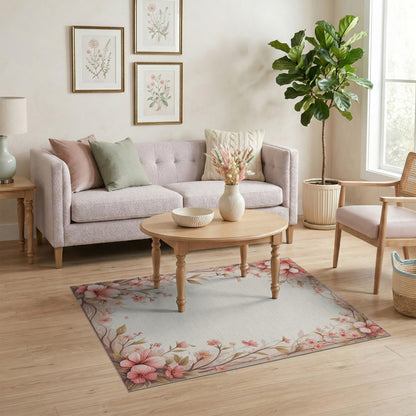 Pink Floral Vintage Washable No. 31 Area Rug