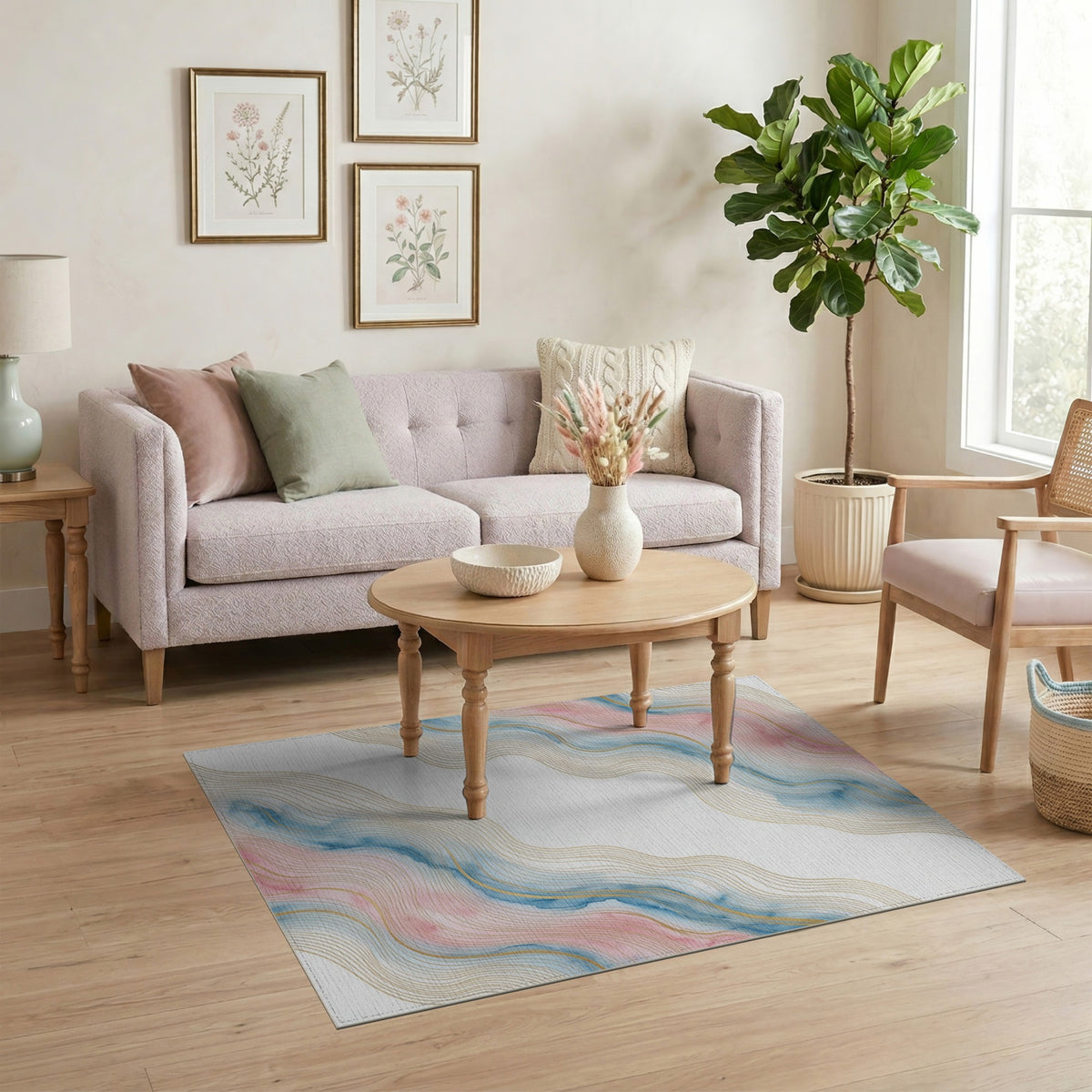 Pink Blue Wave Abstract Area Rug