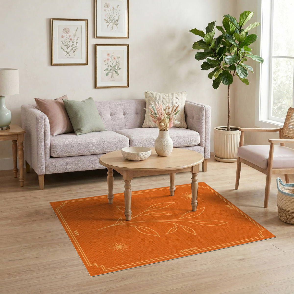 Orange Botanical Leaf Vintage Rug