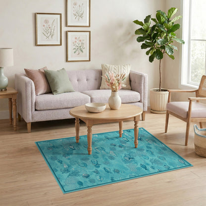 Teal Ocean Fish Coral Area Rug
