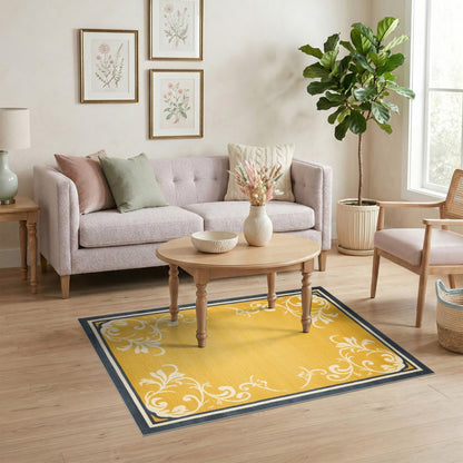 Yellow Floral Vintage Area Rug