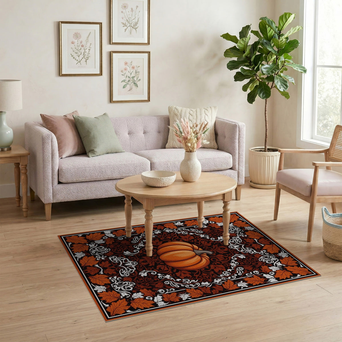 Rustic Farmhouse Orange Pumpkin Fall Area Rug